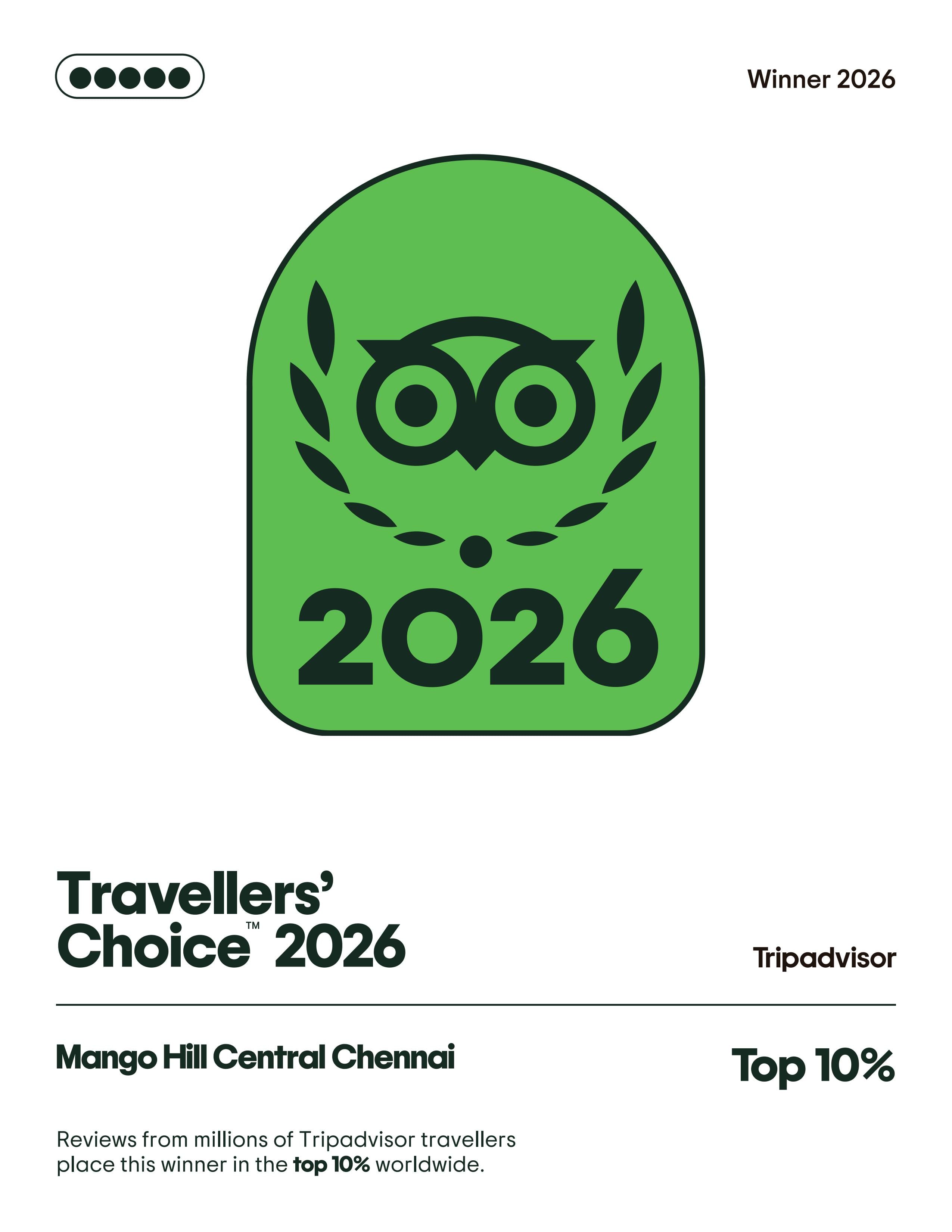 Mango Hill Central Chennai recognised among Tripadvisor Travellers' Choice 2026 Top 10% worldwide