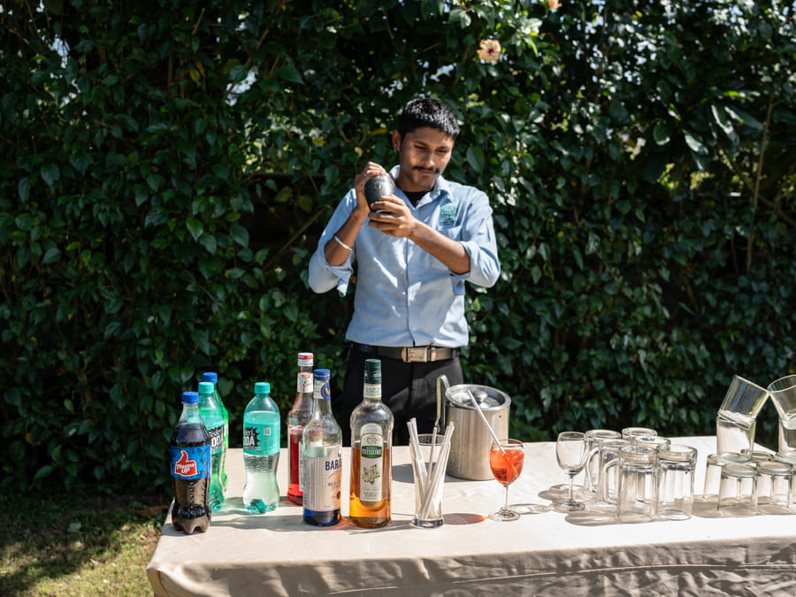 Bartender at the outdoor bar