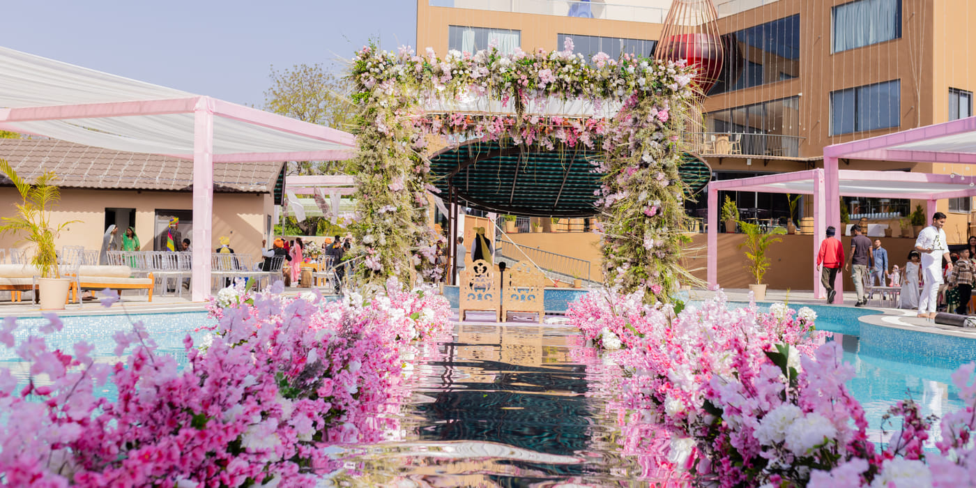 Villa exterior and pool at The Qualia Resort Club and Brewery, Udaipur