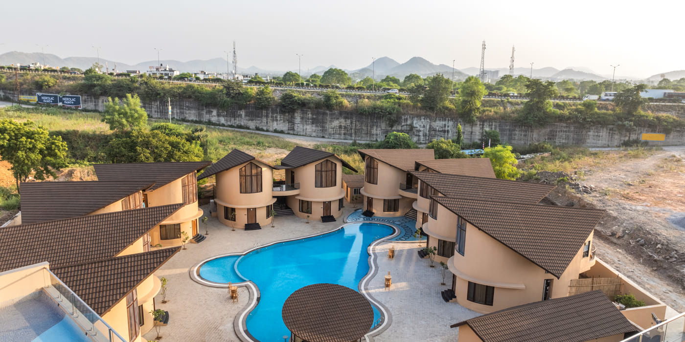 Boutique architecture and facade at The Qualia Resort Club & Brewery, Udaipur