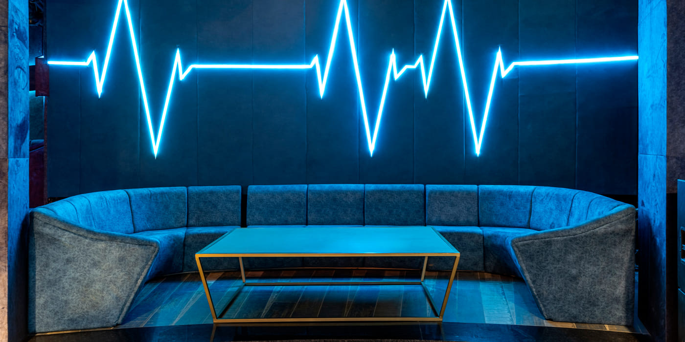 Booth seating at The Verve nightclub, The Qualia, Udaipur