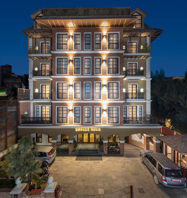 Handcrafted facade at Nepali Ghar Hotel