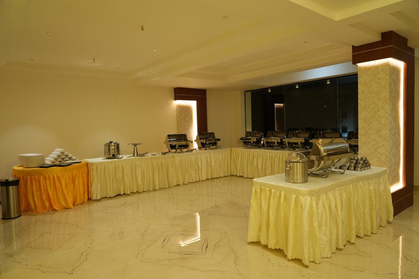 Buffet catering laid out in the Grand Gathering hall