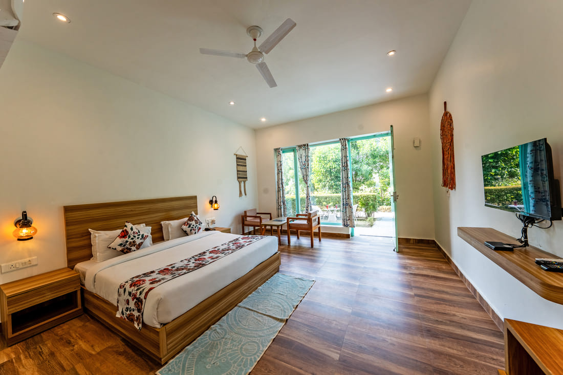 Forest & Sunset View Room interior at Vedikant Resorts The Mallard Corbett