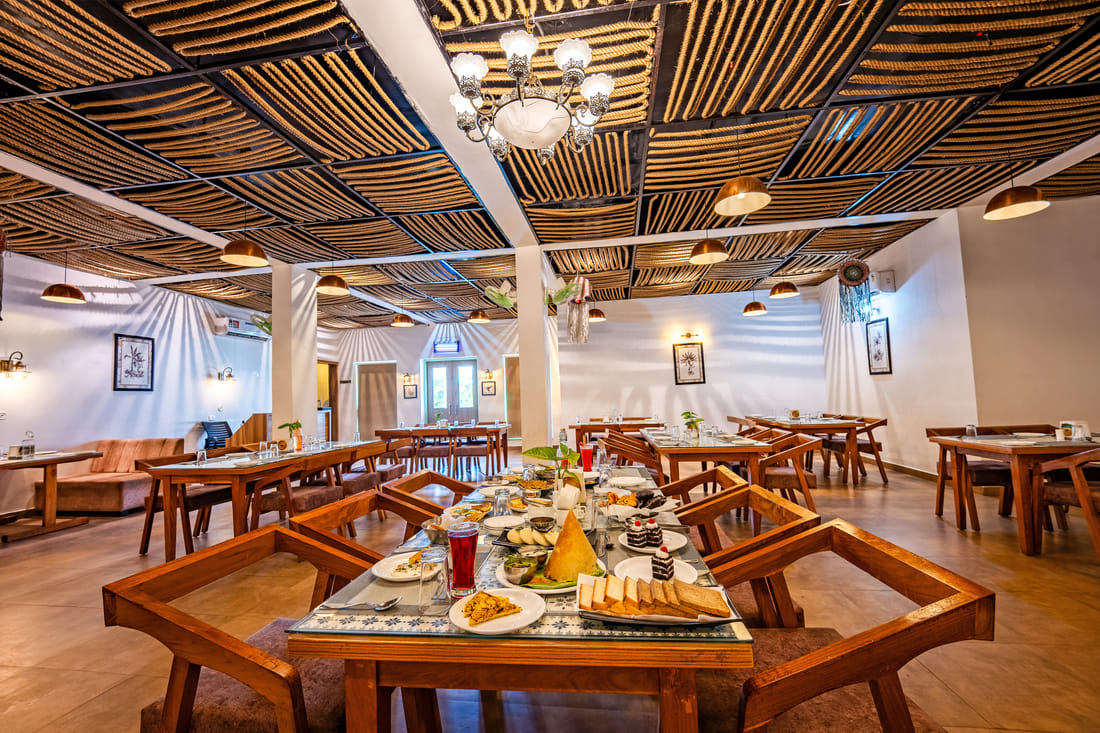 Dining table with food spread