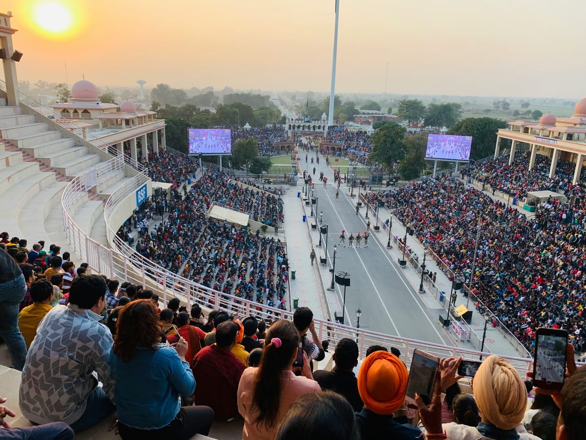 The evening flag ceremony at the Attari-Wagah border outside Amritsar