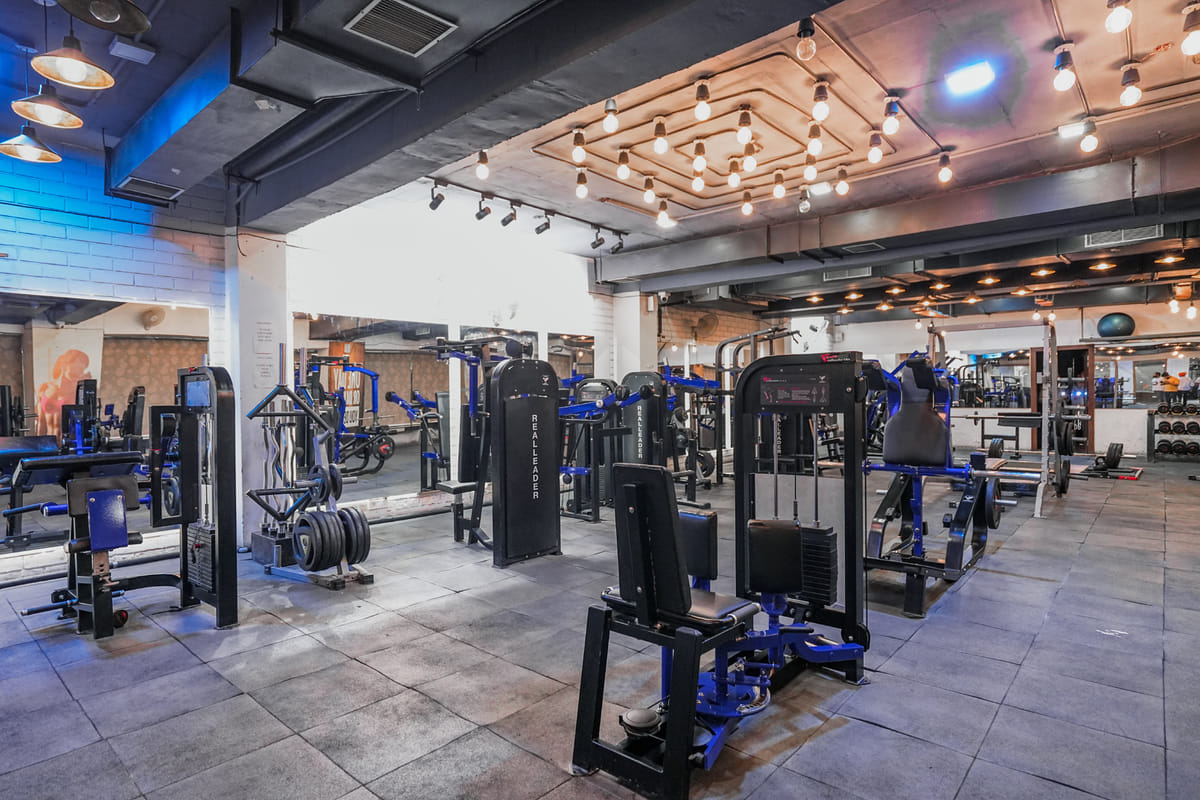 The fitness centre at Escala Hotel, with rows of weight machines and cardio equipment