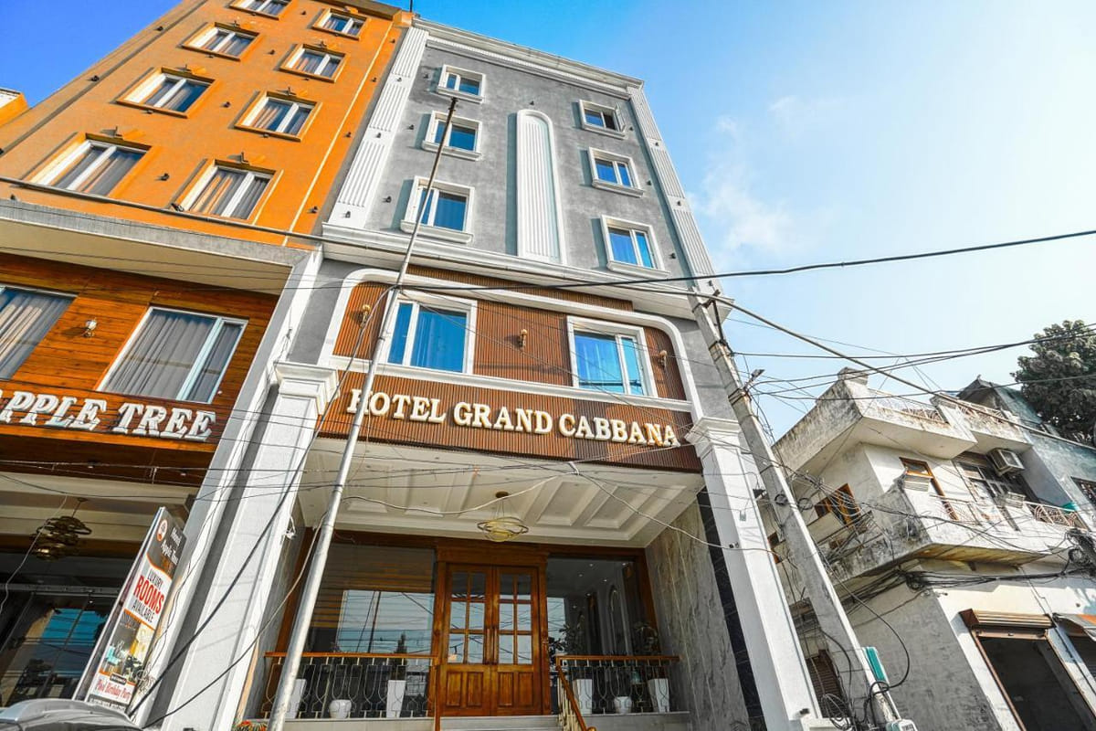 The street frontage of Grand Cabbana in Amritsar, its signage mounted