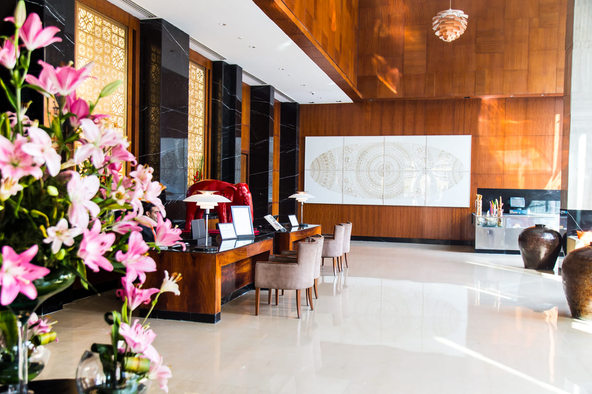 An elegant hotel lobby