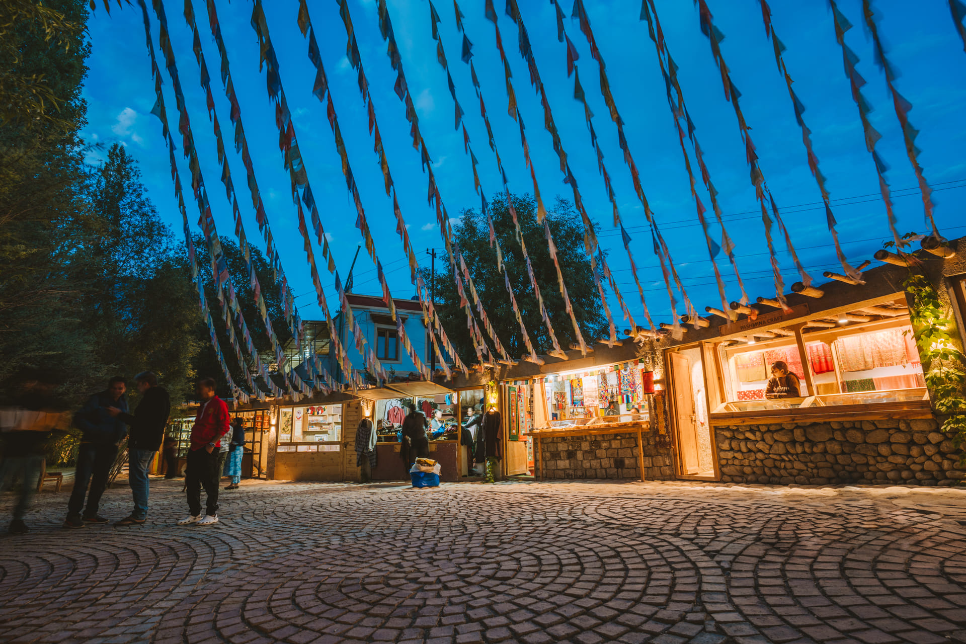 Artisan market in the village at dusk
