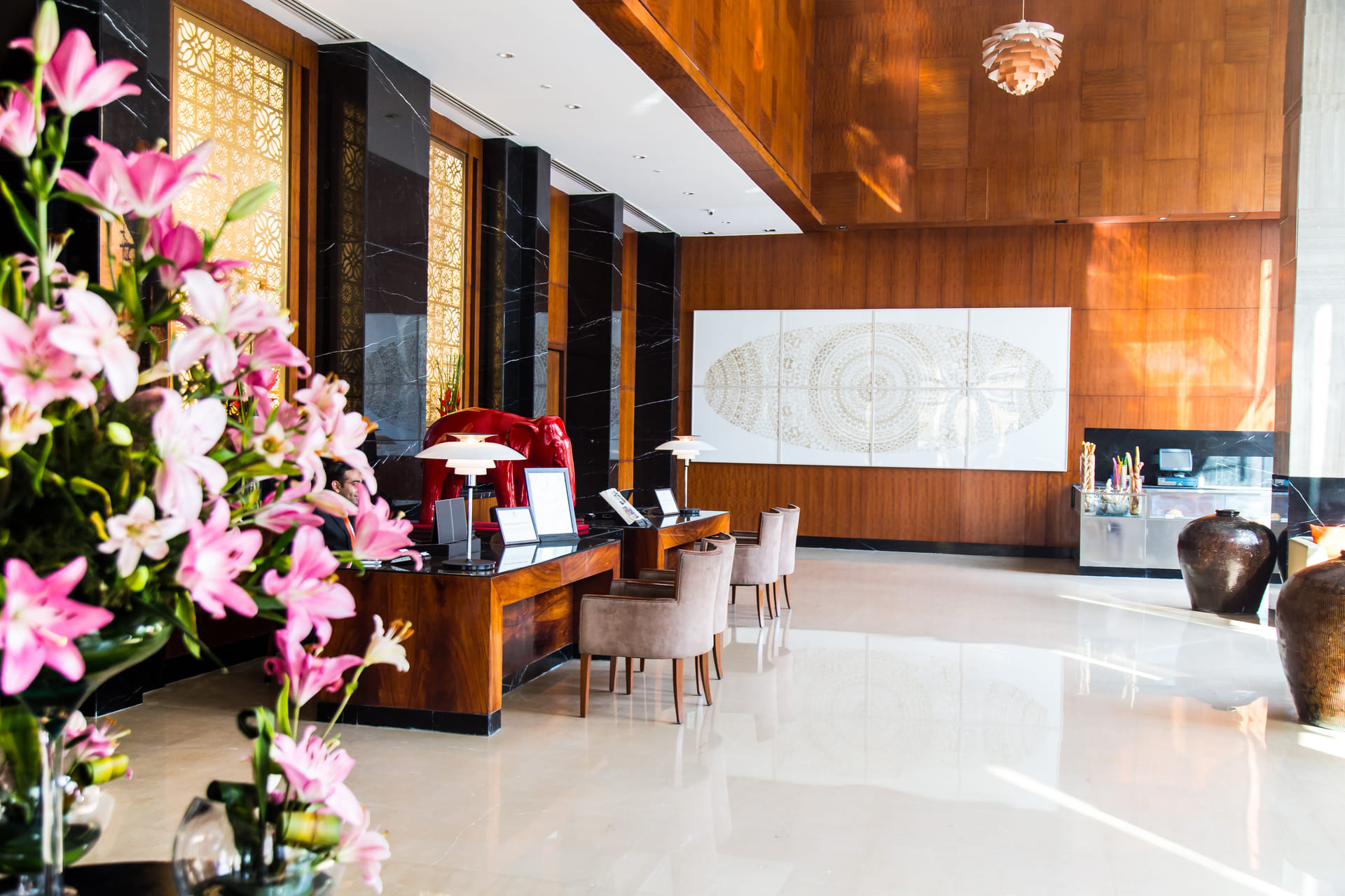 The lobby at The Anya Hotel, Gurugram