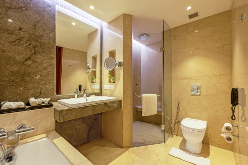 Superior Room bathroom vanity at The Anya Hotel, Gurugram