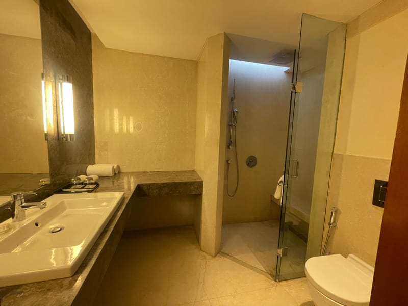 Deluxe Room bathroom at The Anya Hotel, Gurugram