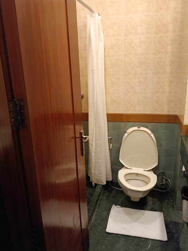 Deluxe garden-view room bathroom at The Hans Coco Palms, Puri