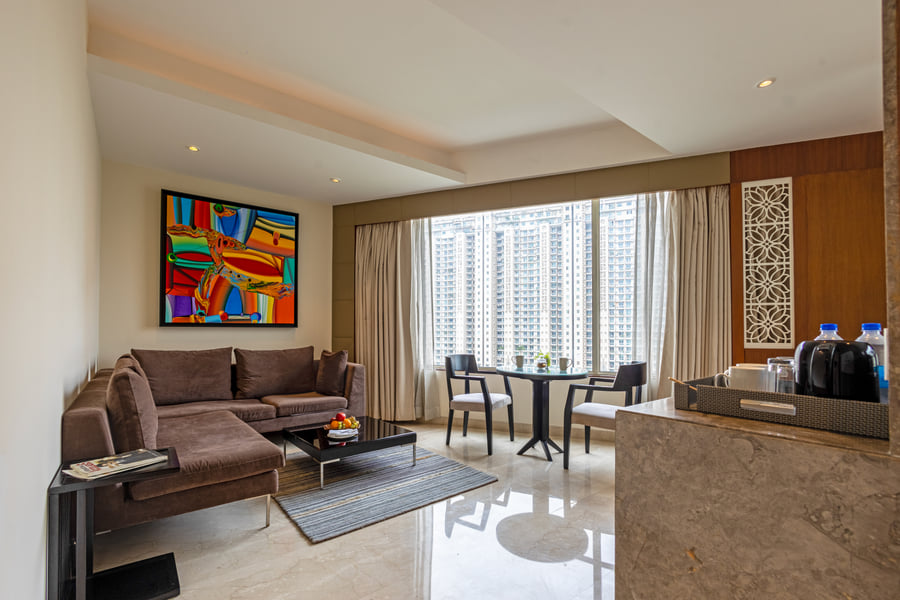 Luxury Suite living room at The Anya Hotel, Gurugram