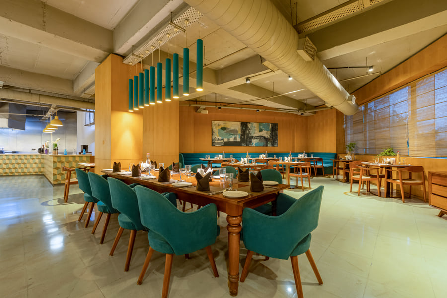 Seating area at Naya restaurant, The Anya Hotel, Gurugram