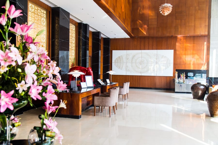 An elegant Hans hotel lobby
