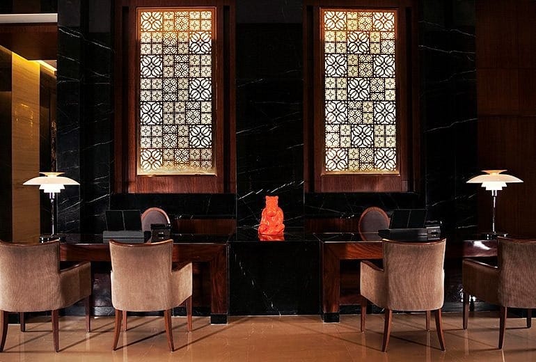 Colleagues collaborating in a hotel setting