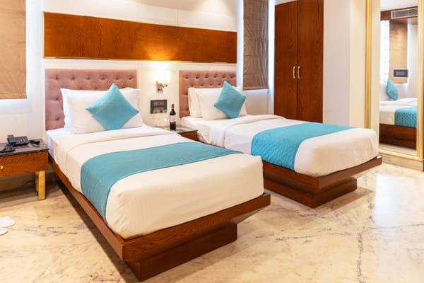 Elegantly appointed guest room at KSN Signature, Jaipur