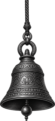 Illustration of a temple bell hanging on a decorative rope