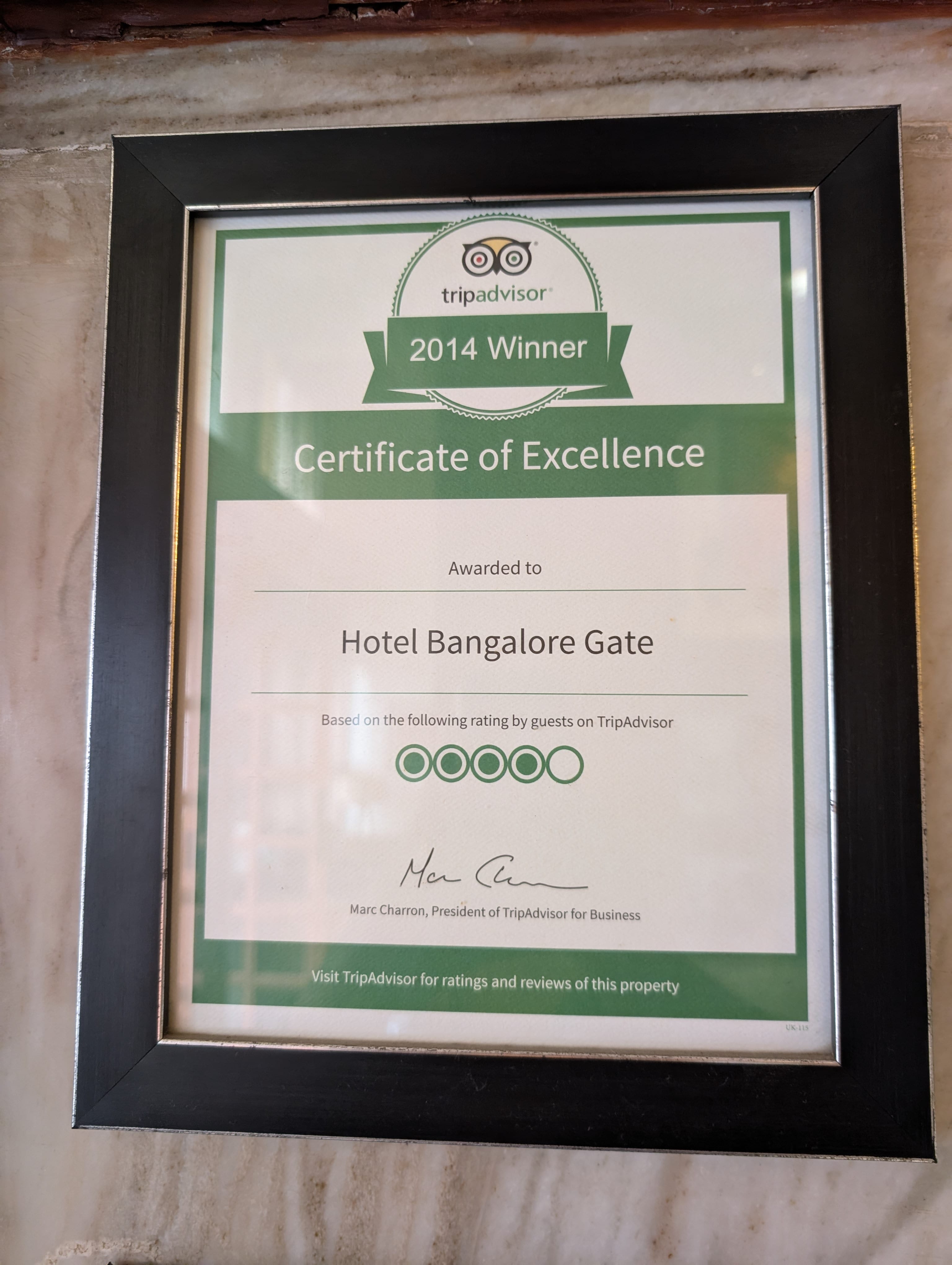 TripAdvisor Certificate of Excellence 2014