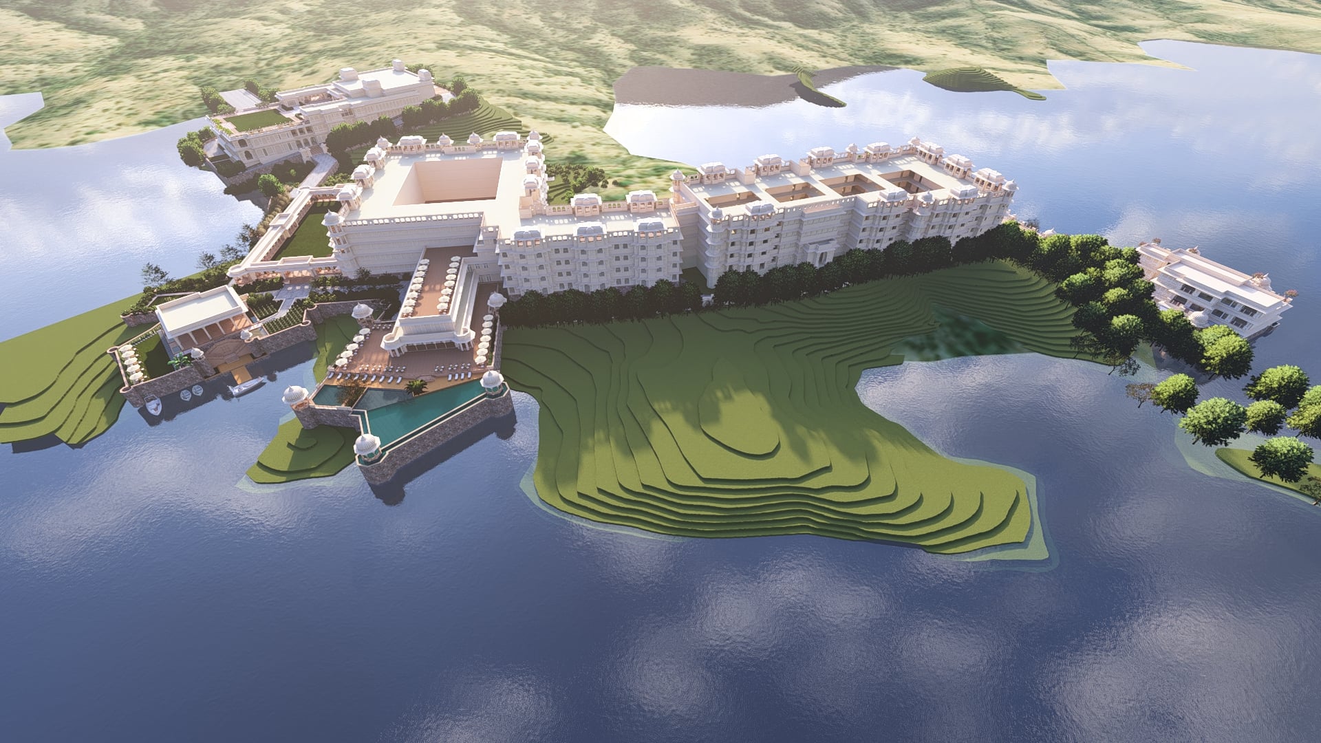 Location — aerial view of the island resort