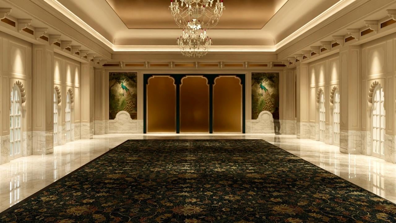 Weddings & Events — banquet hall with golden stage