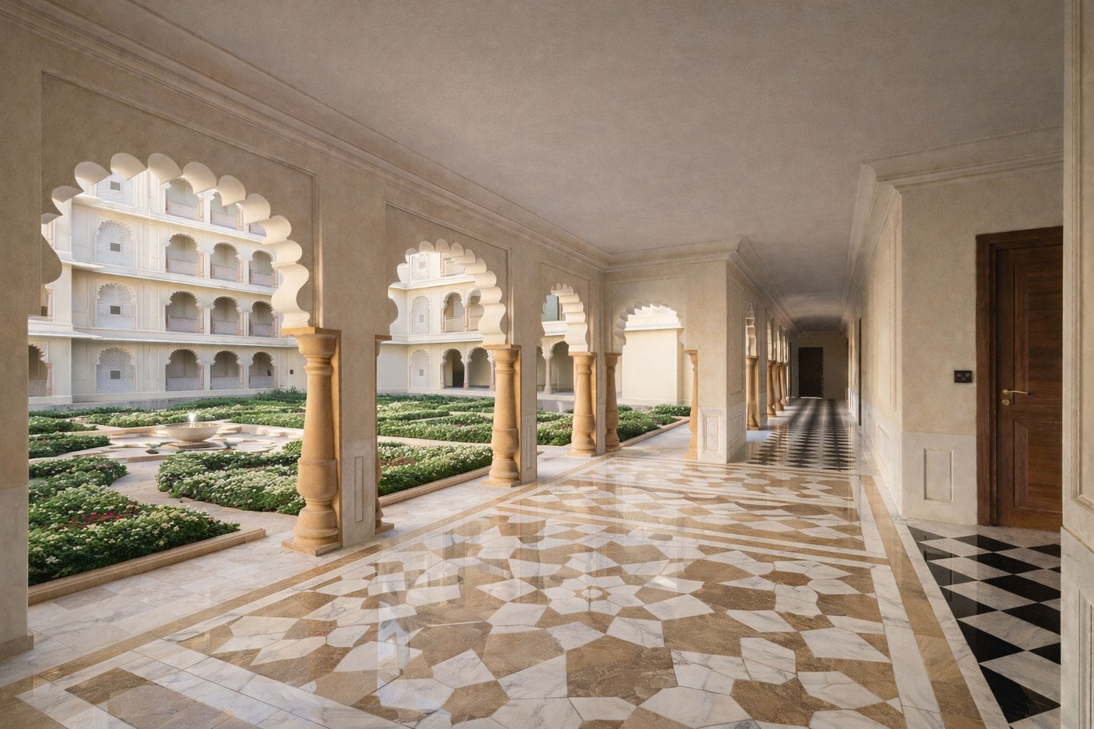 Gallery — star-patterned marble colonnade