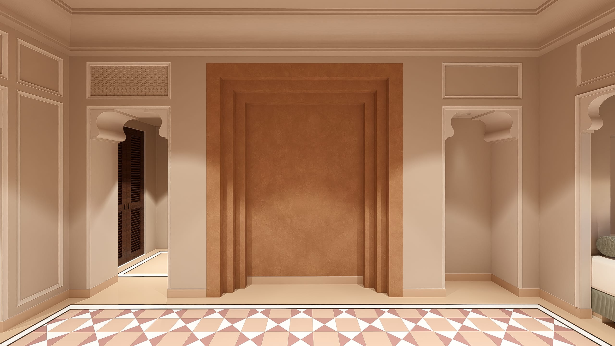 Suite entrance with terracotta niche and arched alcoves