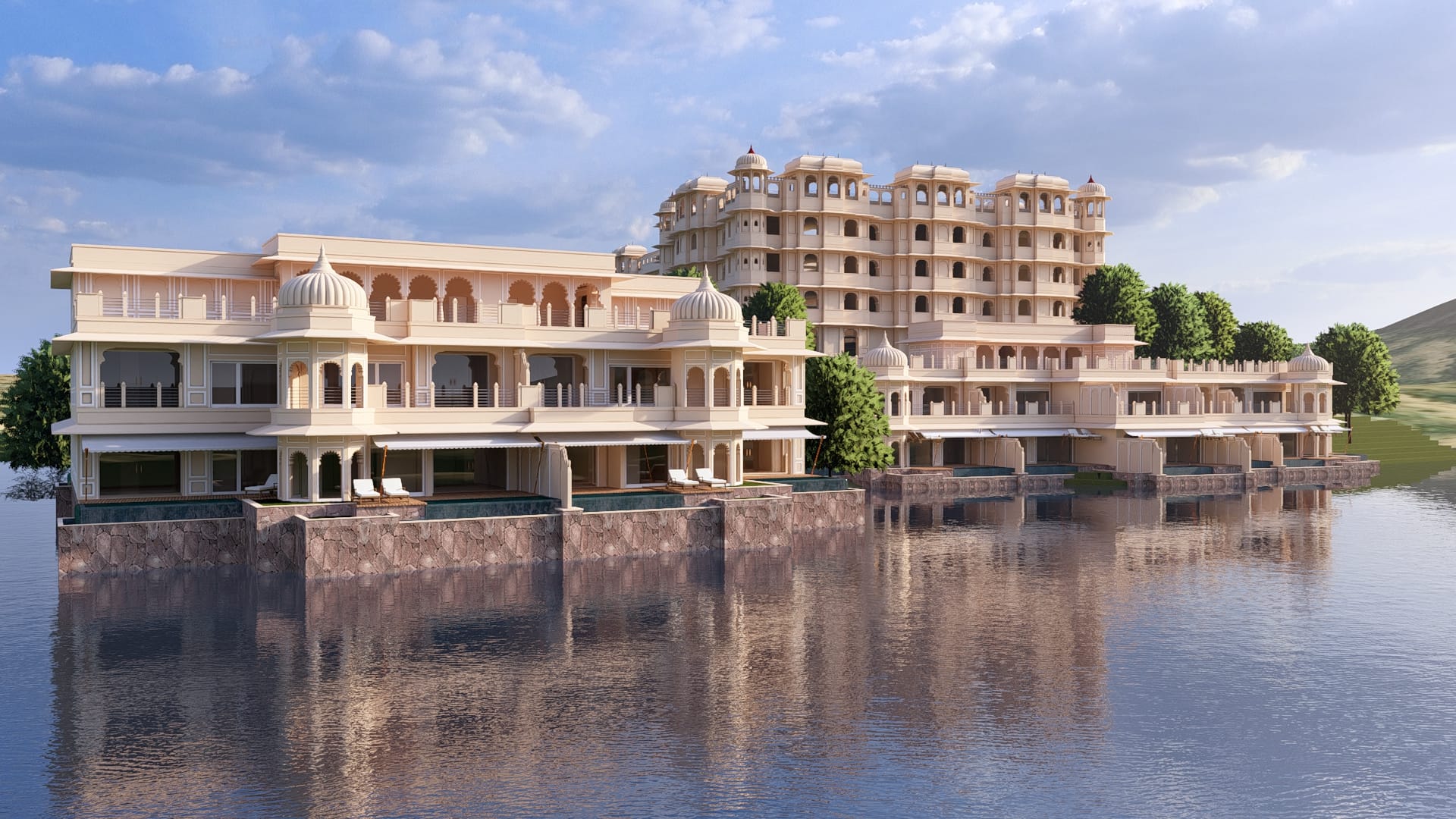 Lakeside Celebrations — waterfront palace villas with domed pavilions and plunge pools