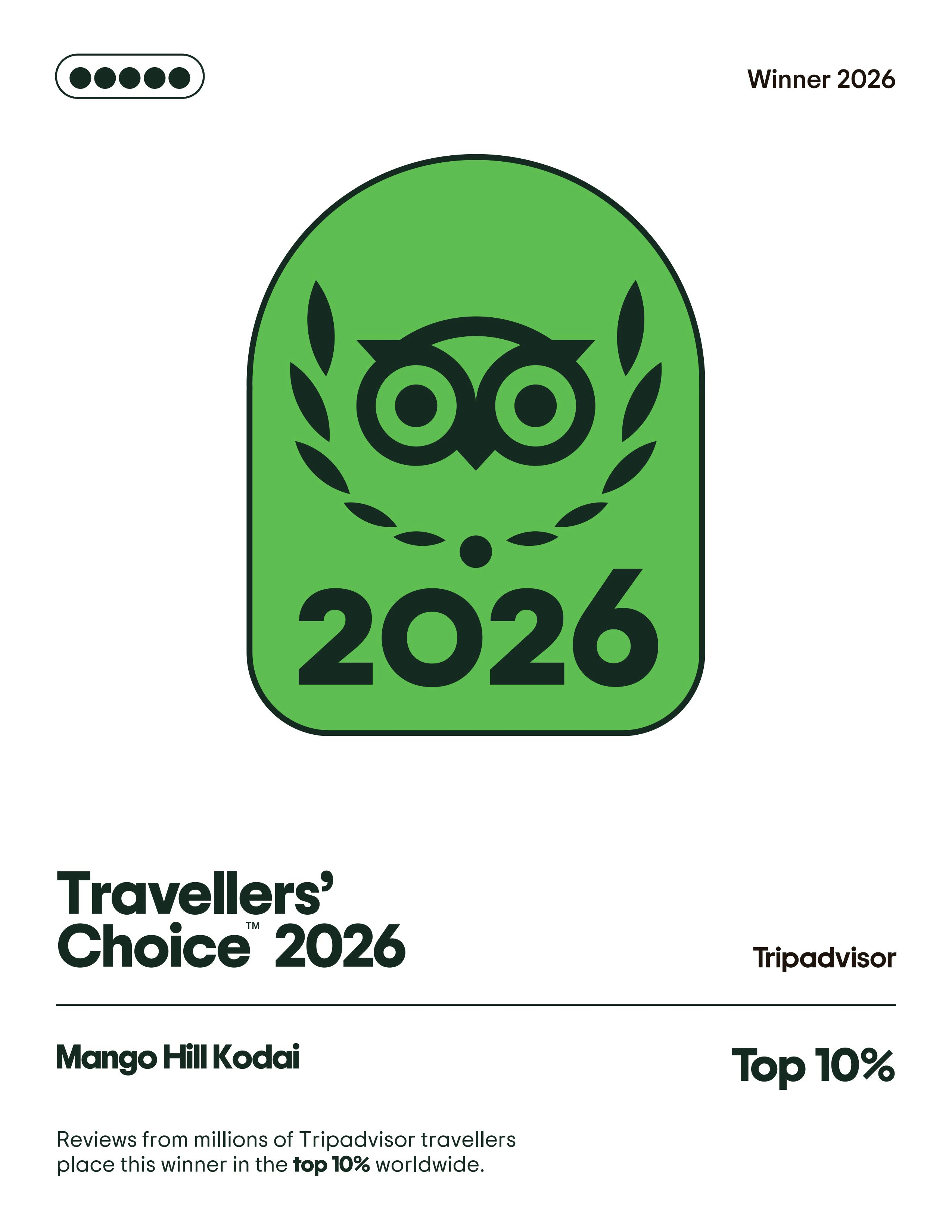 Mango Hill Kodaikanal recognised with Tripadvisor Travellers' Choice 2026