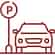An icon of parking facility featuring a signboard of parking and a car parked near it