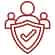 An icon of Safety and Security featuring verified sign and three people behind it