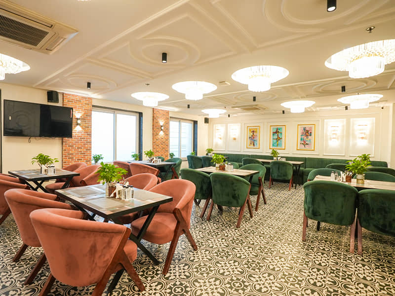 Seating in the in-house restaurant