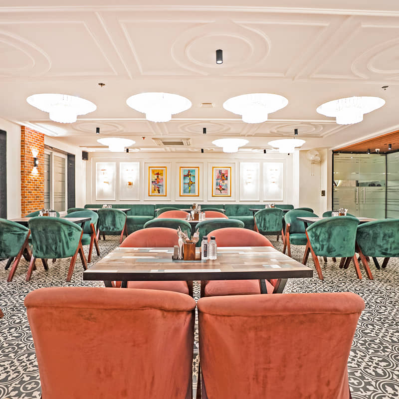 The in-house restaurant dining hall
