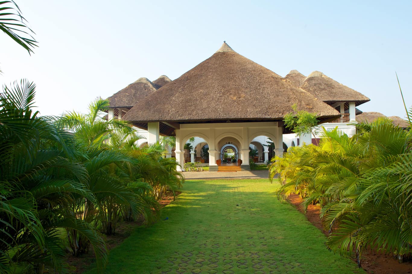 Resort facade with thatched roof