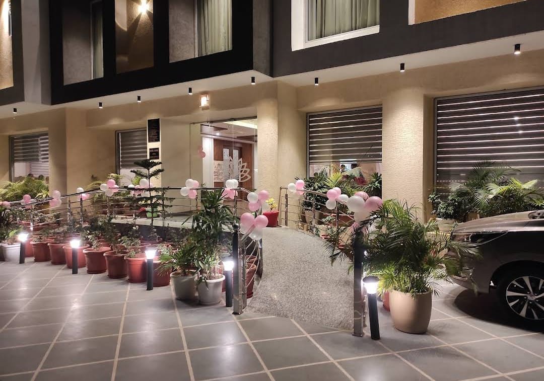 Hotel Aarna Premier entrance decorated for a wedding celebration at our wedding venue in Jaipur