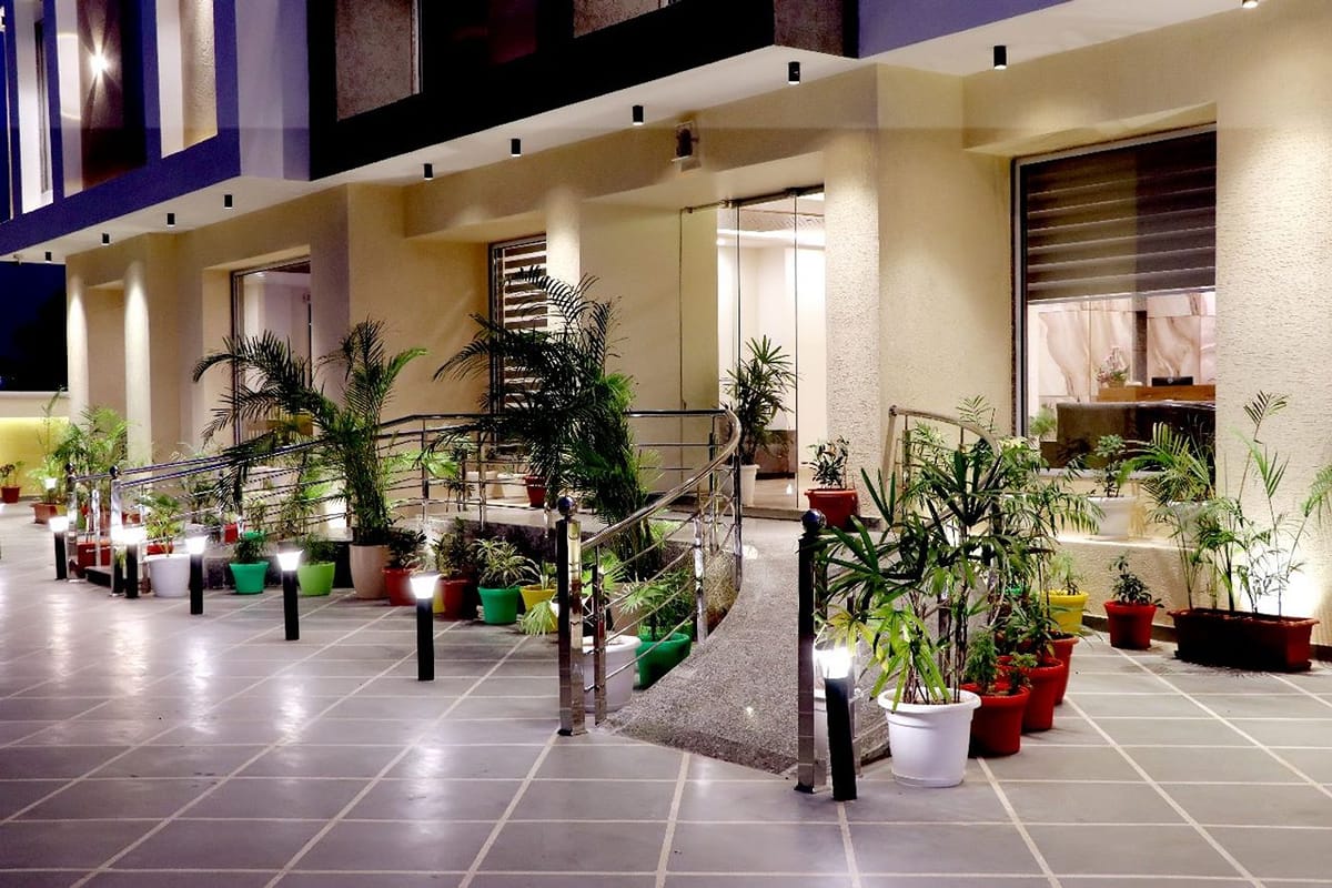 The terrace seating area, one of the hotel amenities in Jaipur at Hotel Aarna Premier