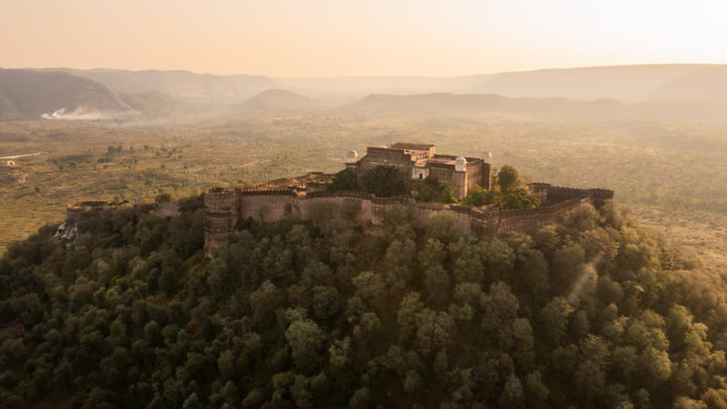 Kankwari Fort from the air in the Aravalli haze