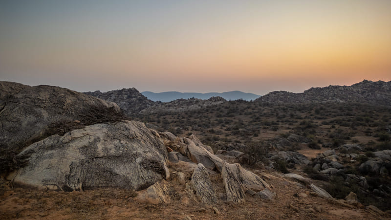 Sunset over the boulder fields