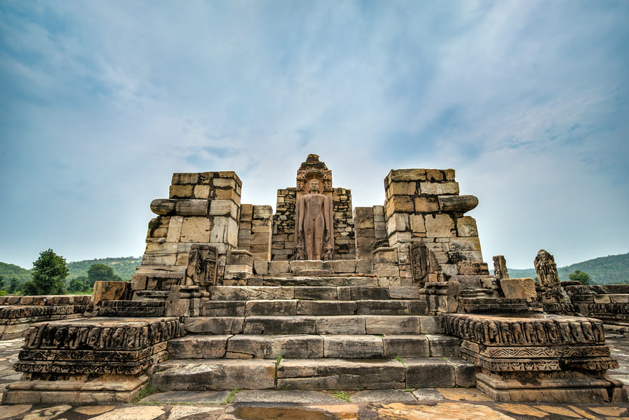 The carved stone shrine at Neelkanth, seen from its steps