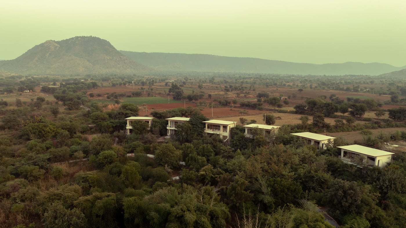 Overview of Utsav Camp Sariska surrounded by lush greenery