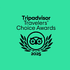 Tripadvisor Travelers Choice Awards 2025 badge with owl logo and laurel wreath.