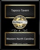 Award creative at Historic Tapoco Lodge highlighting Tapoco Tavern Bar & Grill as Best of BusinessRate 2025 in Western North Carolina.