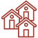 Icon featuring three houses next to each other