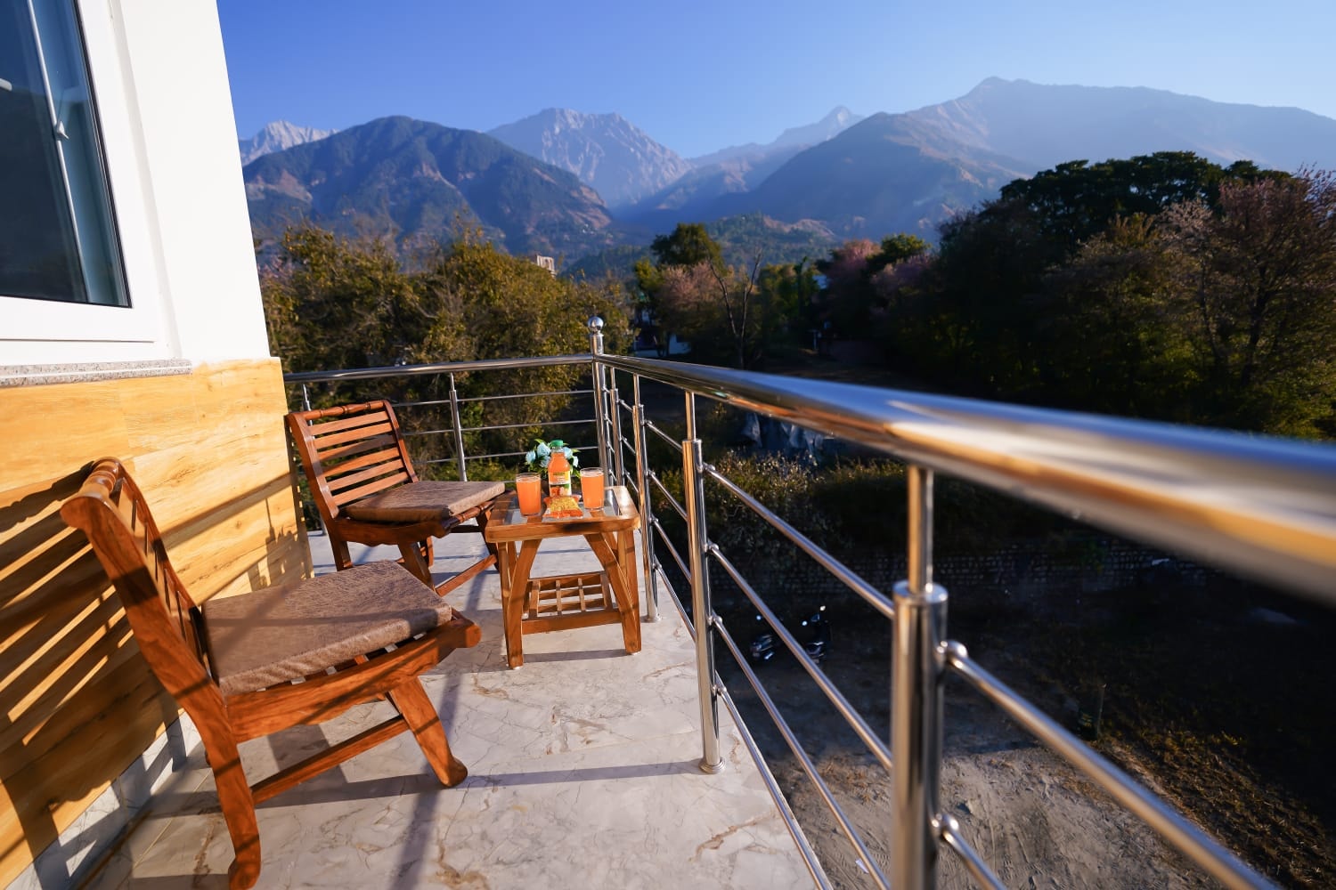 Kangra Valley and Dhauladhar range from the Super Deluxe Room balcony