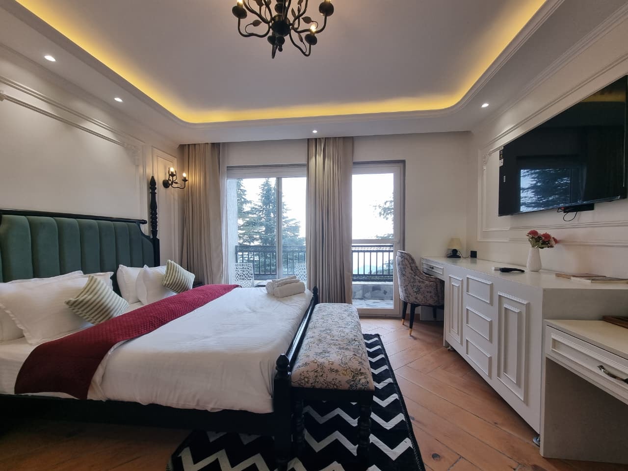 Premium Room with Jacuzzi at Akasa Dalhousie, in-room jacuzzi with valley views