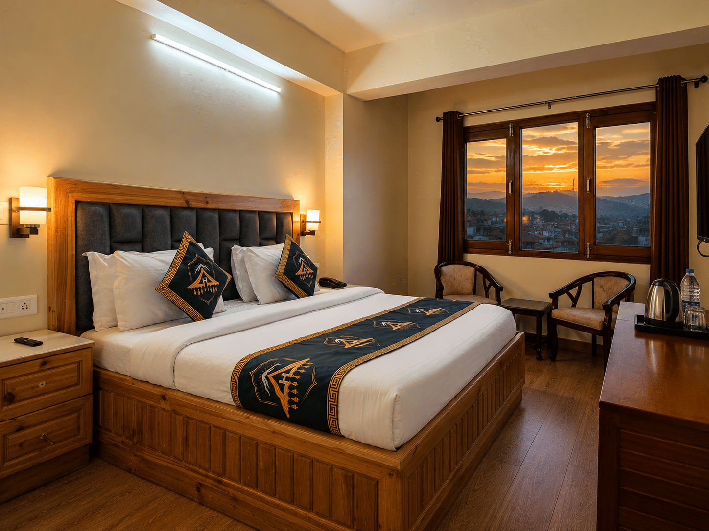 Premium Valley View Room at Kavin Uphar, Mall Road, Shimla, king bed with valley view