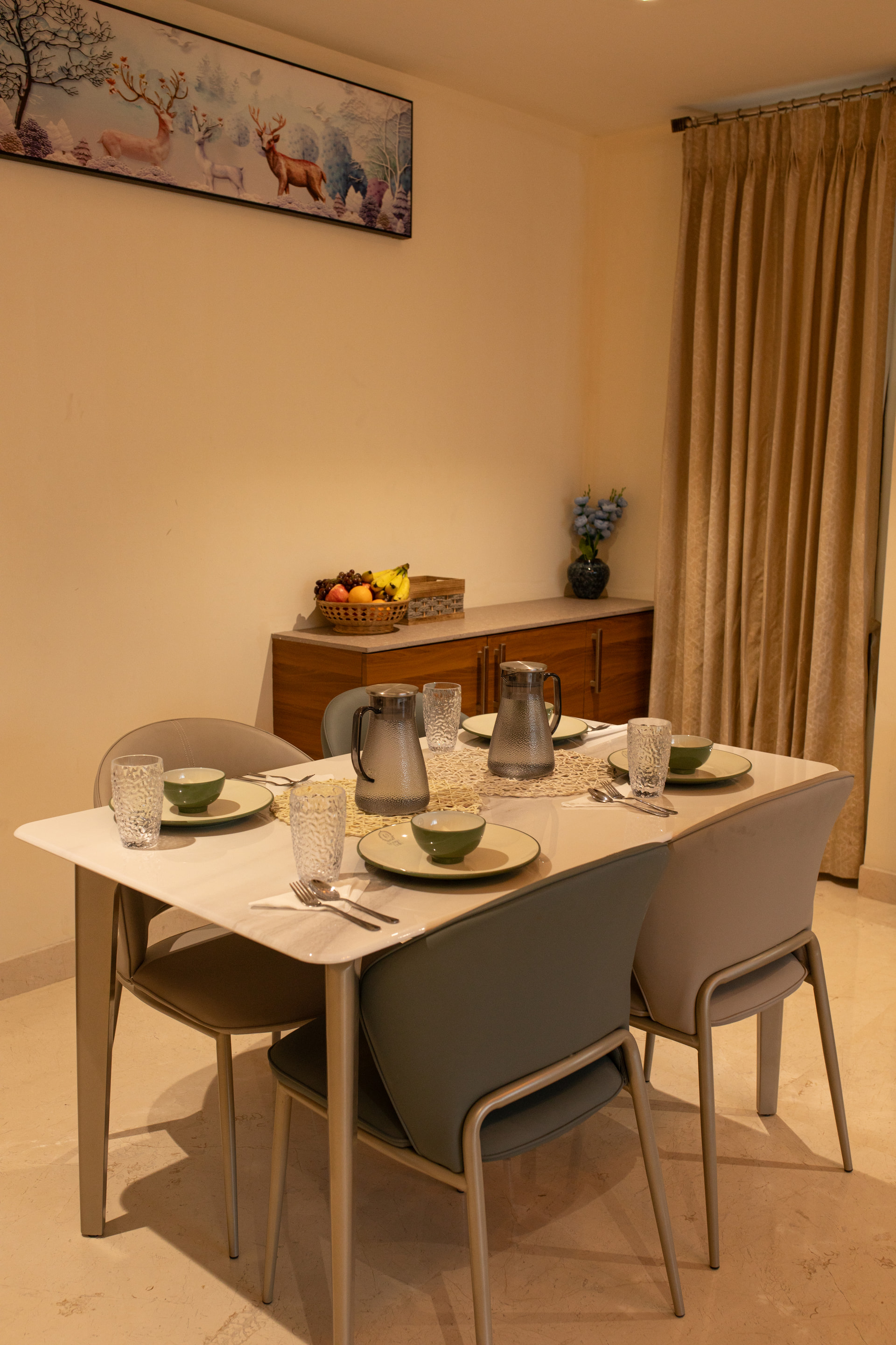 The dining table in the Family Suite living room at Rossedale Suites & Hotel in Peelamedu, Coimbatore