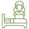 an icon of a person standing near a bed